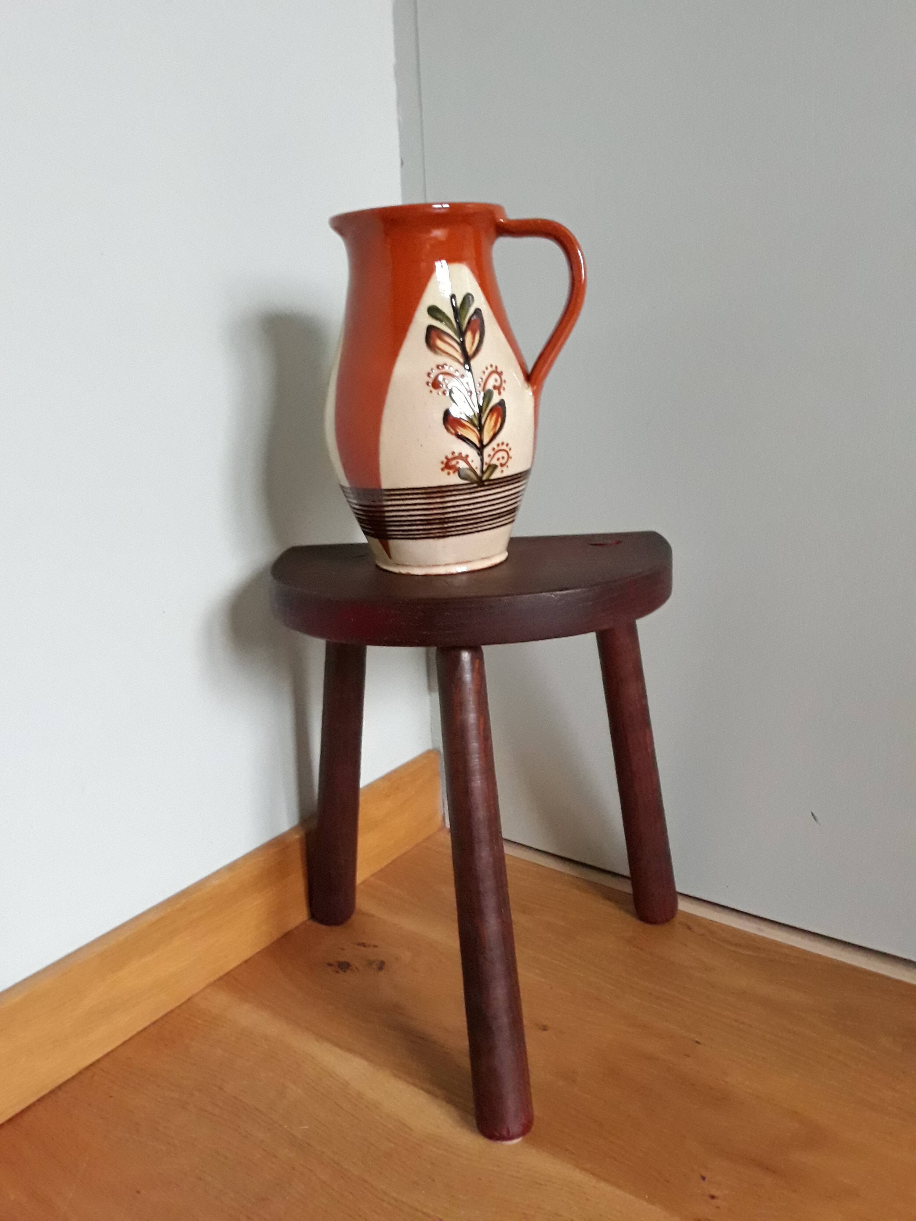 Pitcher vase signed Sitar glazed ceramic origin Romanian origin