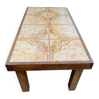 1970s solid wood and ceramic coffee table 84x44cm