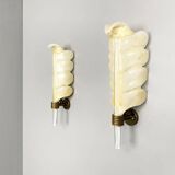 Pair of glass sconces, leaf design, by Andre Arbus for Veronese made by Barovier & Toso, Italy, 1950s