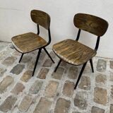 2 industrial style chairs in wood and metal
