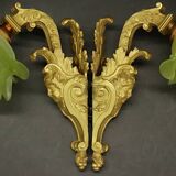Paire d'appliques style Louis XV du XIXe - bronze & tulipes vertes