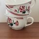 Trio of large antique chocolate cups (Fénal Badonviller – “Red Rose” decoration)