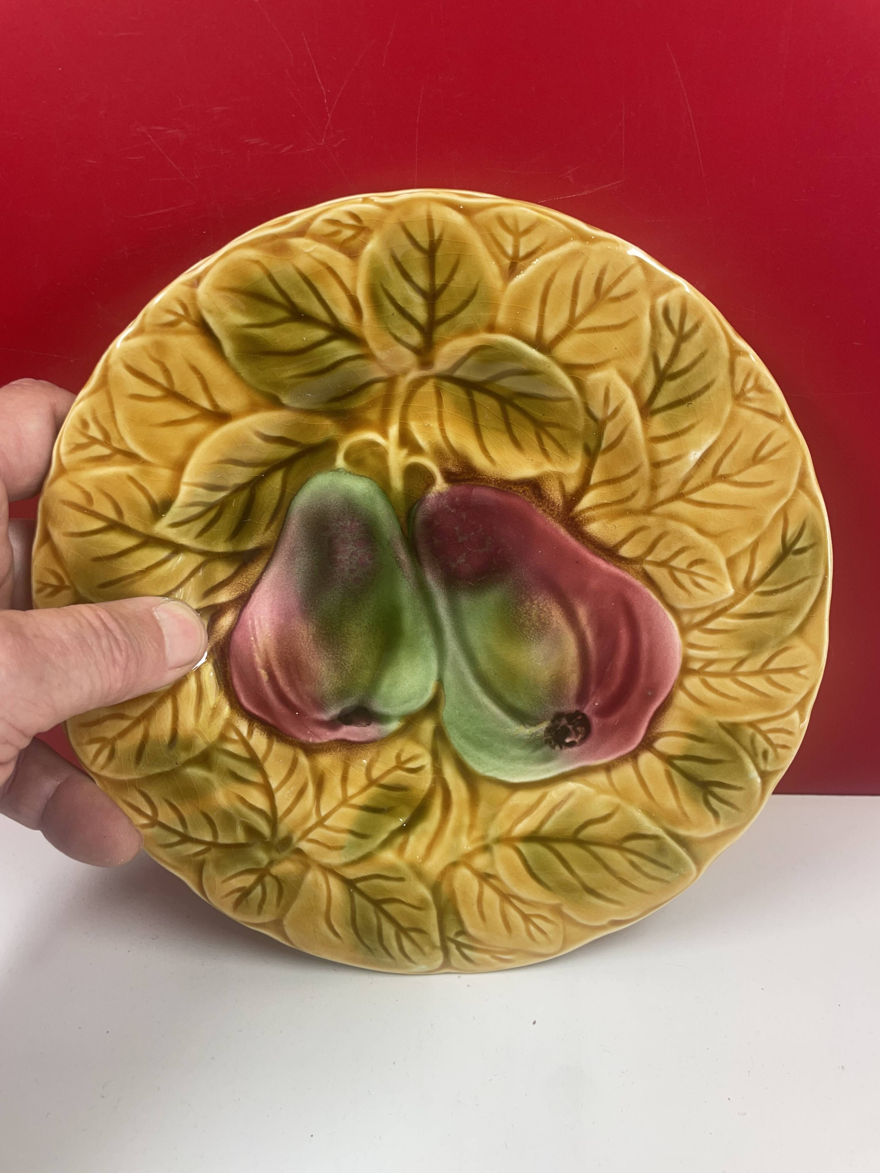 Complete service barbotine Sarreguemines dish + 12 Vintage Décor Fru plates