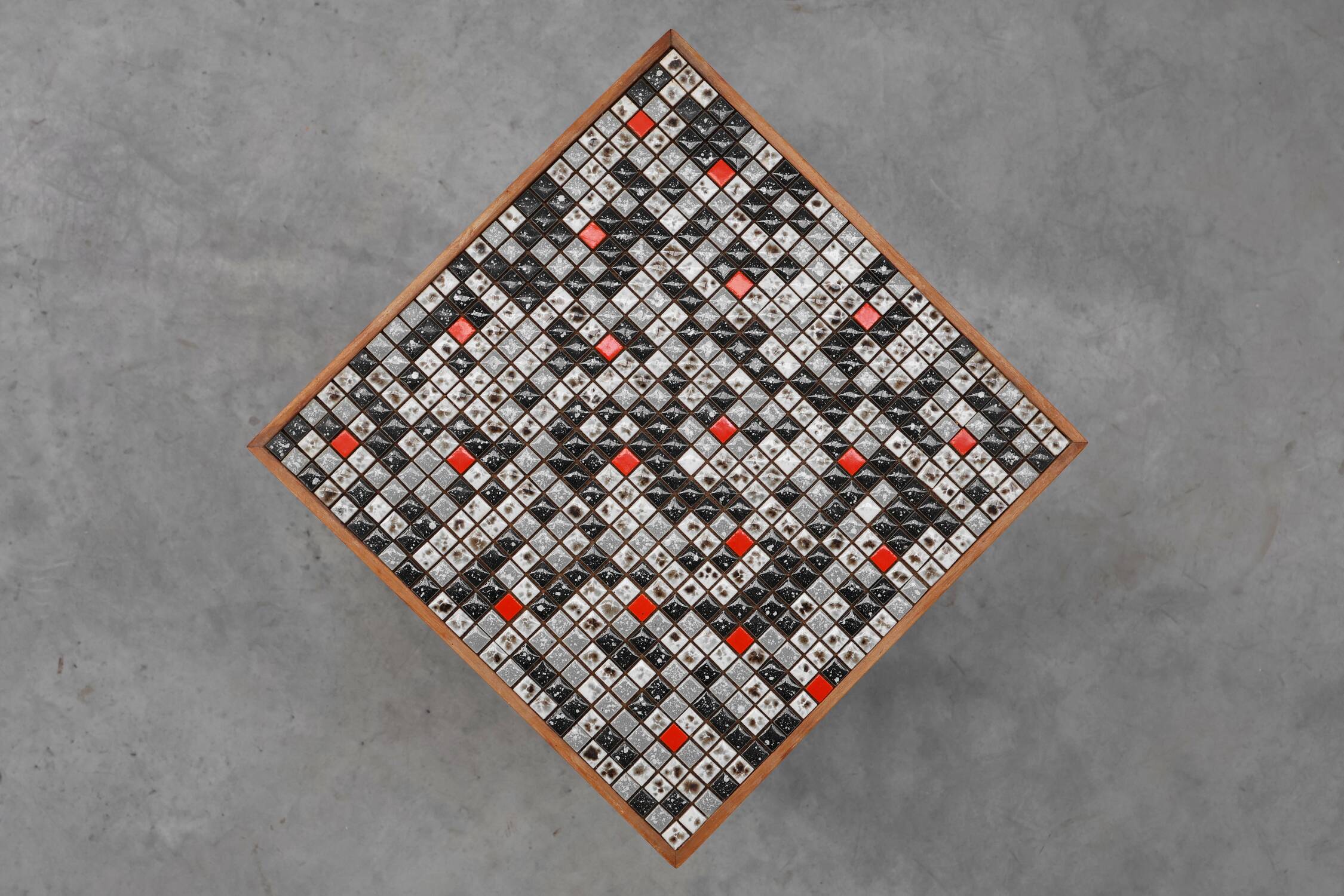 Vintage side table in pine wood tiled with mosaic, Belgium 1950s