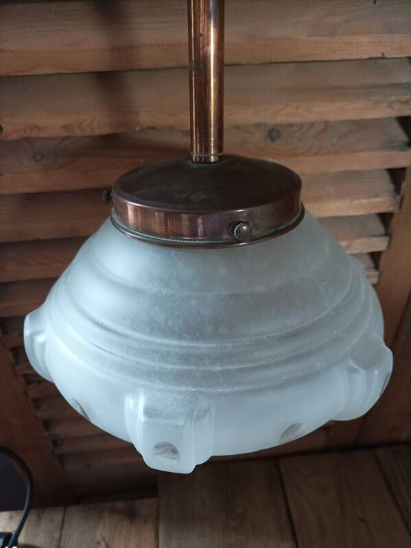 Chandelier with support copper globe art deco frosted glass