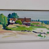 Oil painting on Swedish panel from the mid-century "House by the Sea in Öland" by Åke Adolfsson