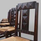 Set of six oak an wicker dining chairs by Victor Courtray