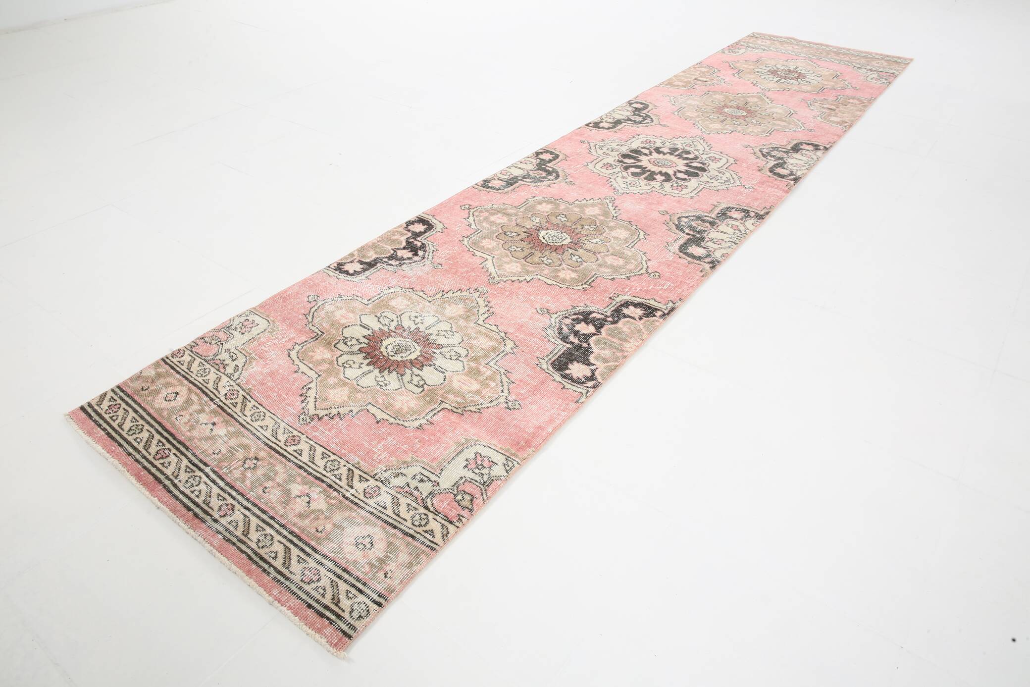 3x12 Pink Dark Blue Oriental Vintage Runner Rug
