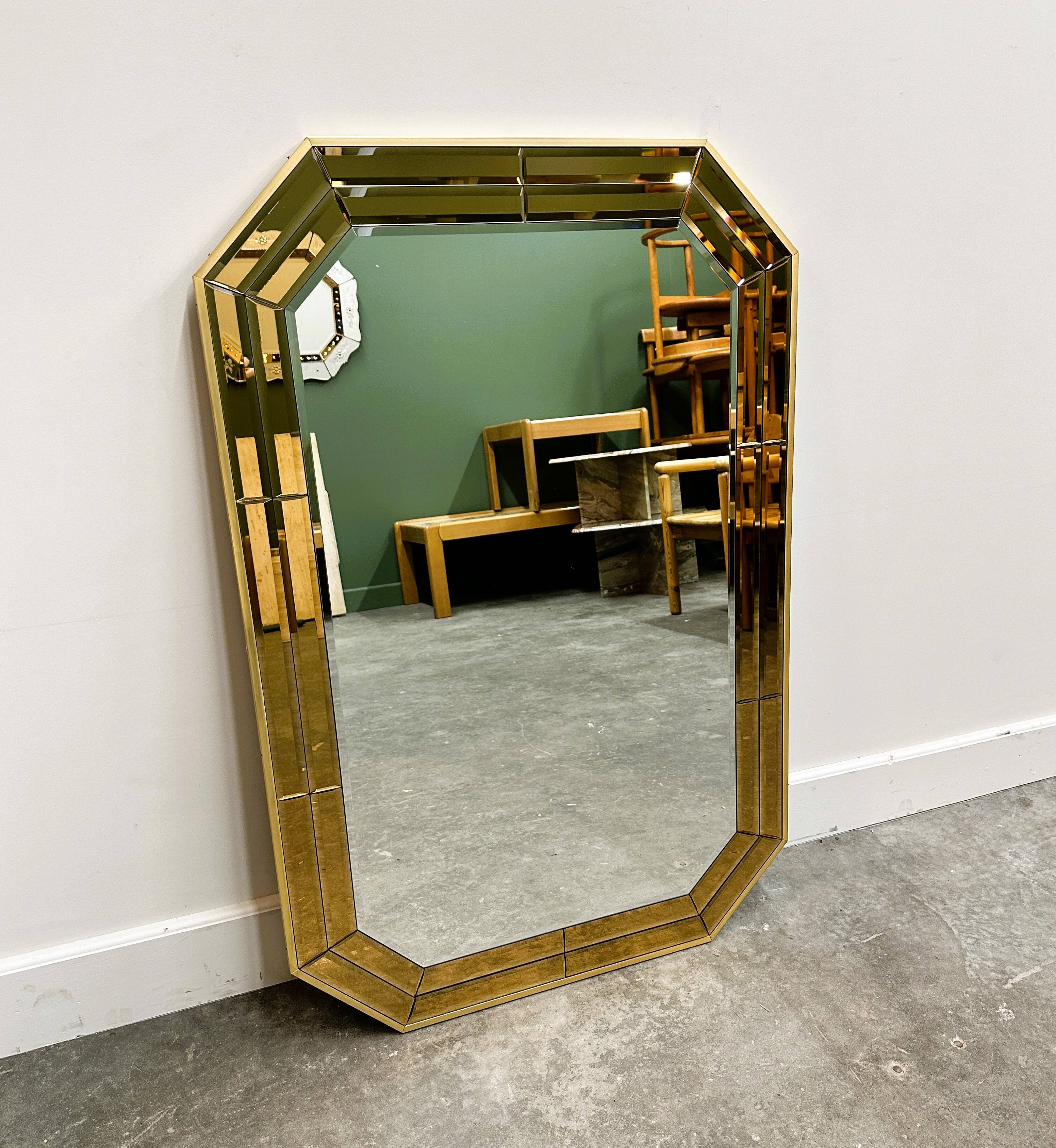 Octagonal Wall Mirror with Faceted Stained Glass Rim from Schöninger, 1970s