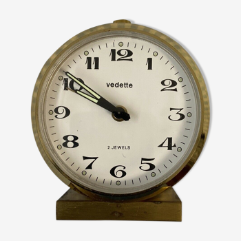 Horloge réveil de poche voyage Vedette doré et blanc déco vintage à réviser