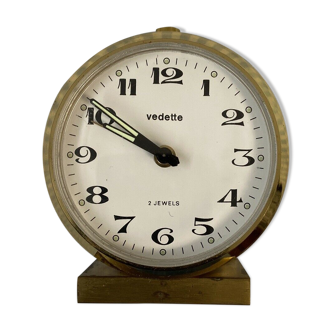 Horloge réveil de poche voyage Vedette doré et blanc déco vintage à réviser