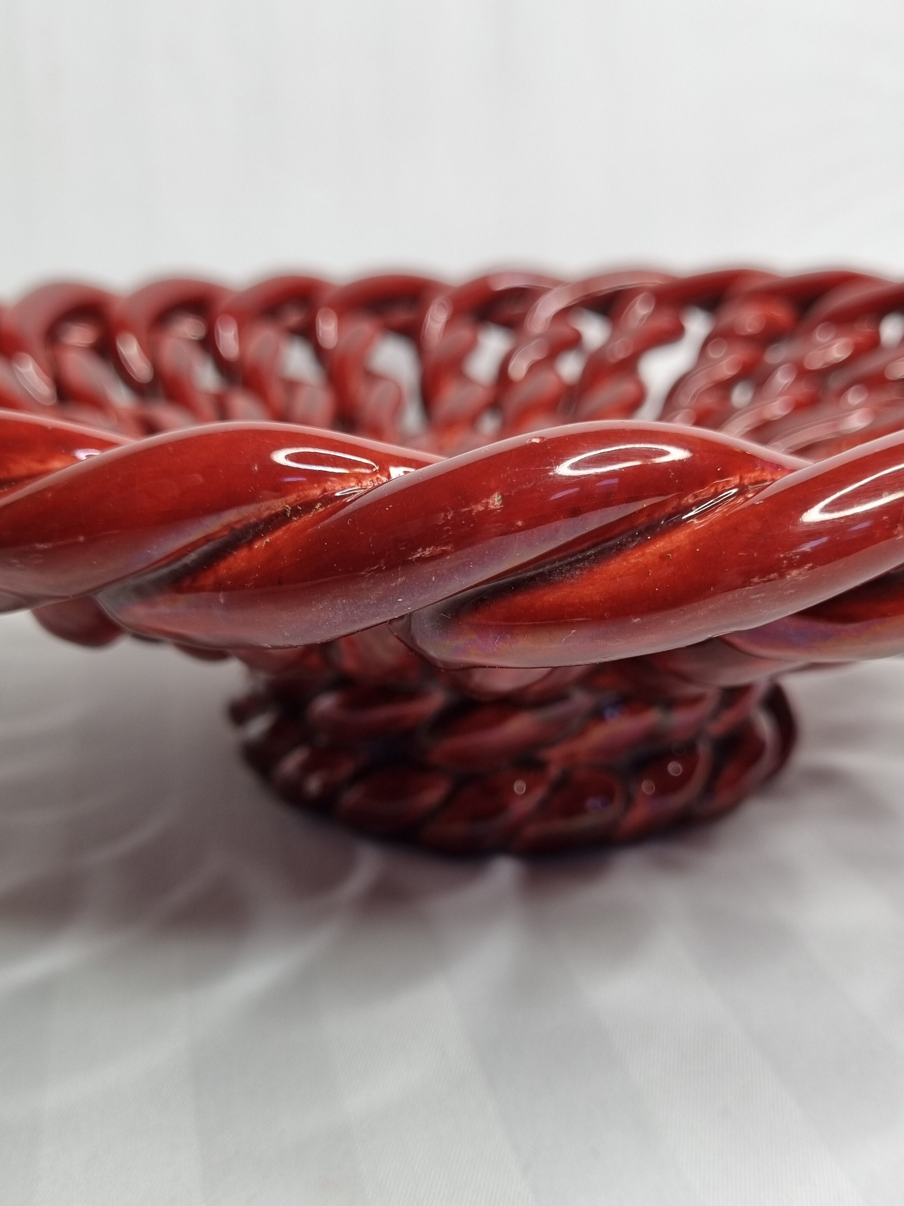 Braided glazed ceramic fruit cup, 33 cm