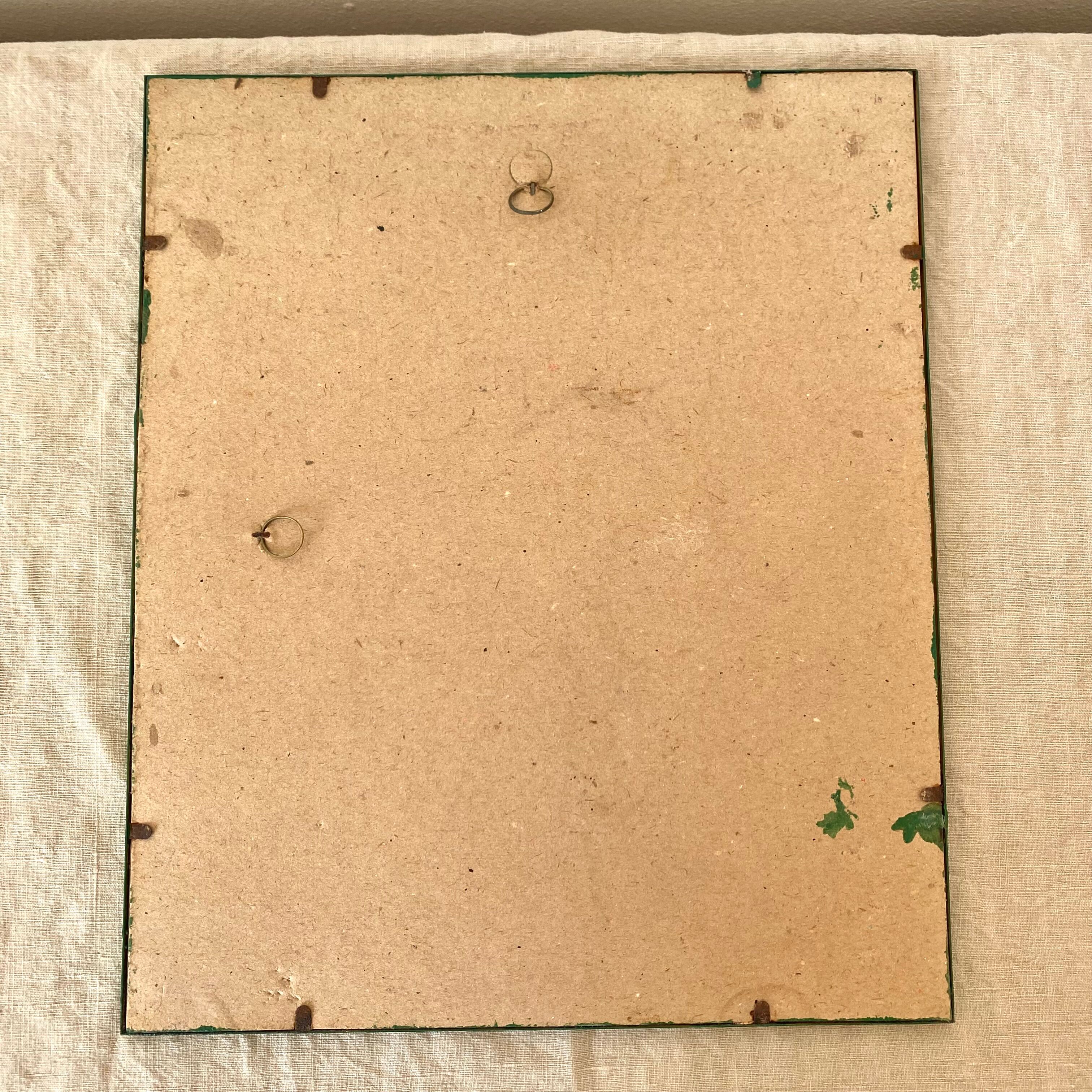 Antique engraving bird in metal frame