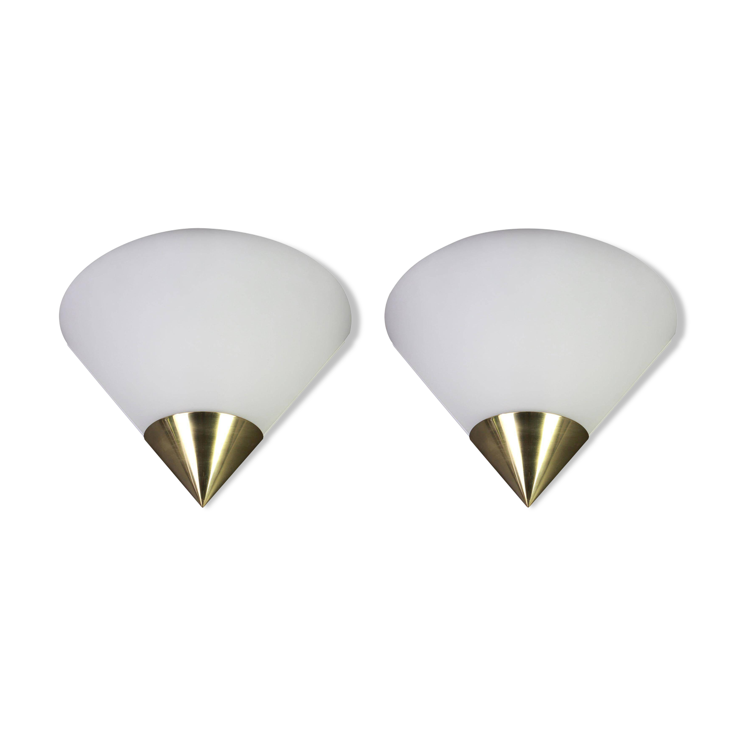 Pair of opaline glass wall lights designed by Limburg, Germany.