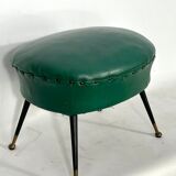 Vintage Italian green leatherette pouf with brass feet from 50s