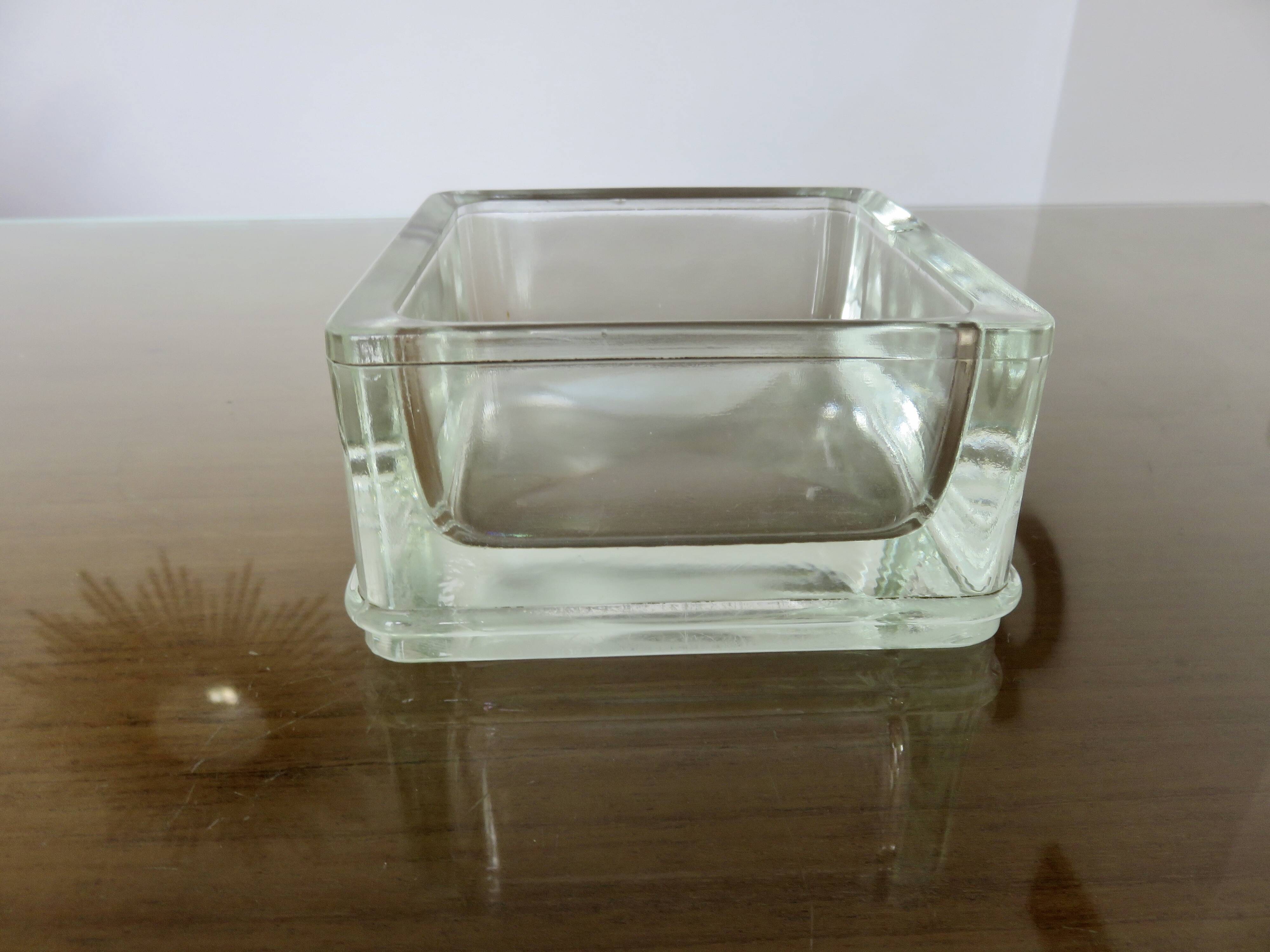 Glass slab, ashtray, pocket emptier, signed LUMAX, 1940s 50s.