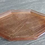 Old pink glass serving tray geometric shape 1950s