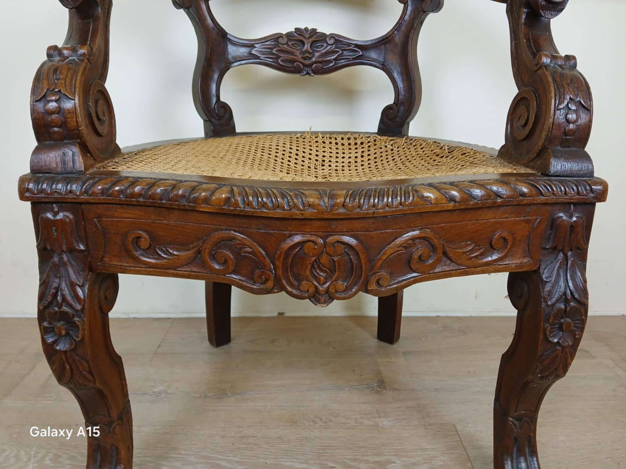 Renaissance style office chair in solid oak circa 1850