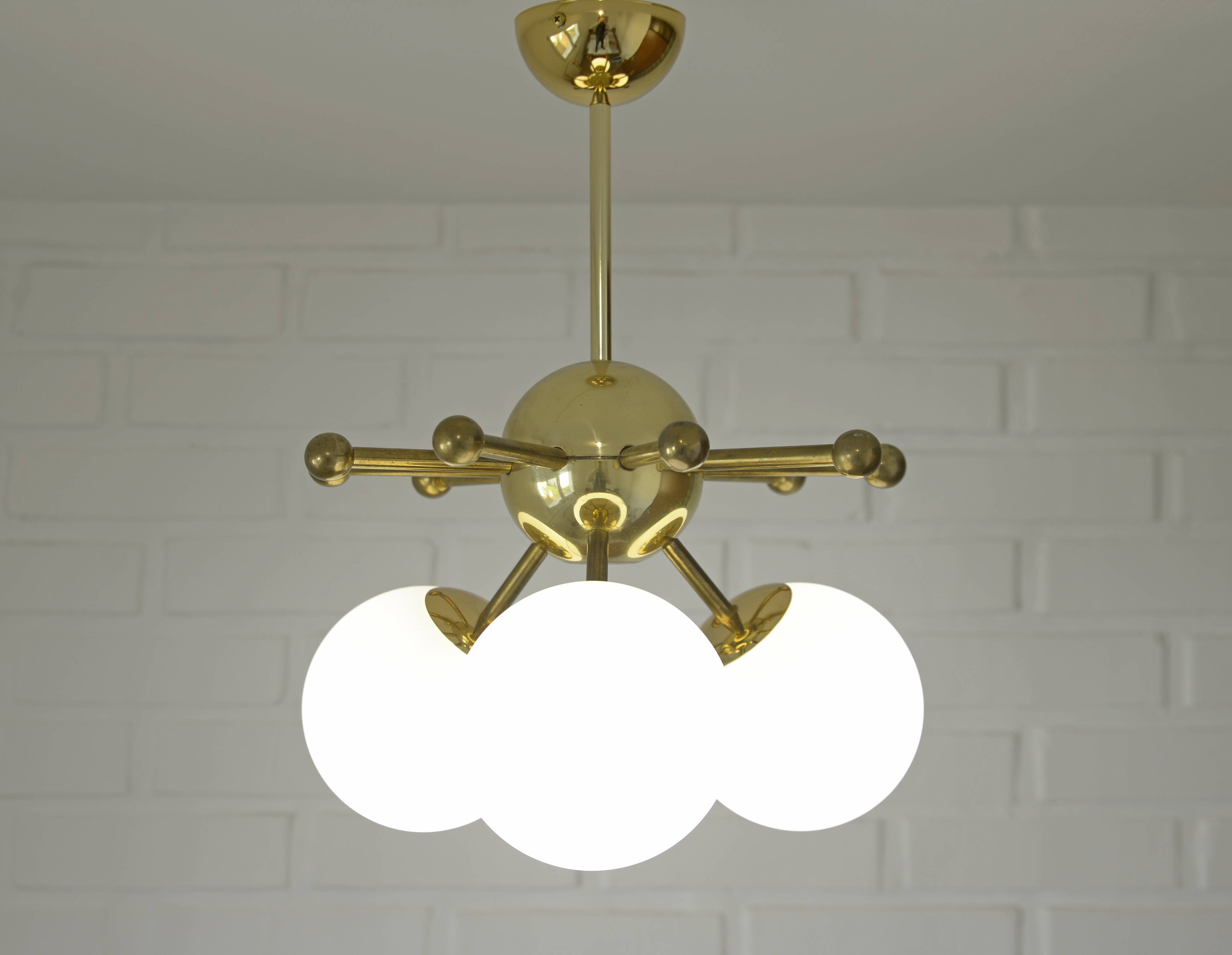 Vintage Sputnik Chandelier Gold Brass Space Age Redesign Pendant Lamp