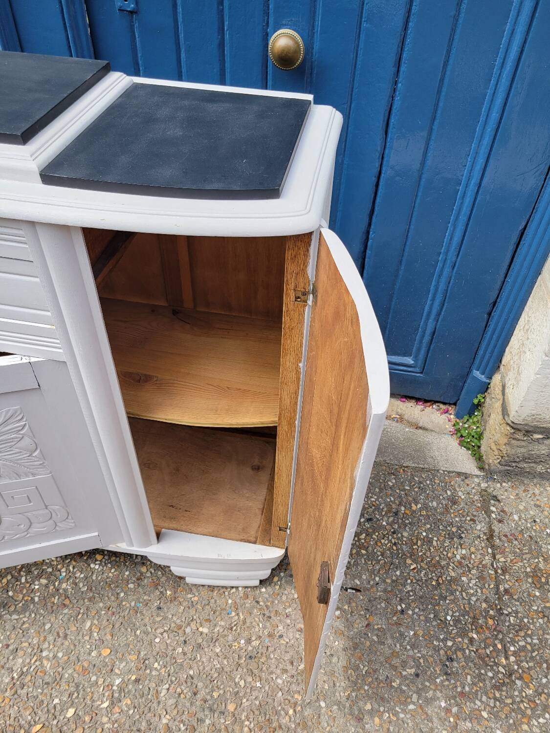 1930 Art Deco sideboard with floral motifs and marble top