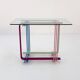 Multicolored metal and glass console, 1980