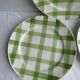 3 flat plates vintage art deco style, green checkered, Moulins des Loups