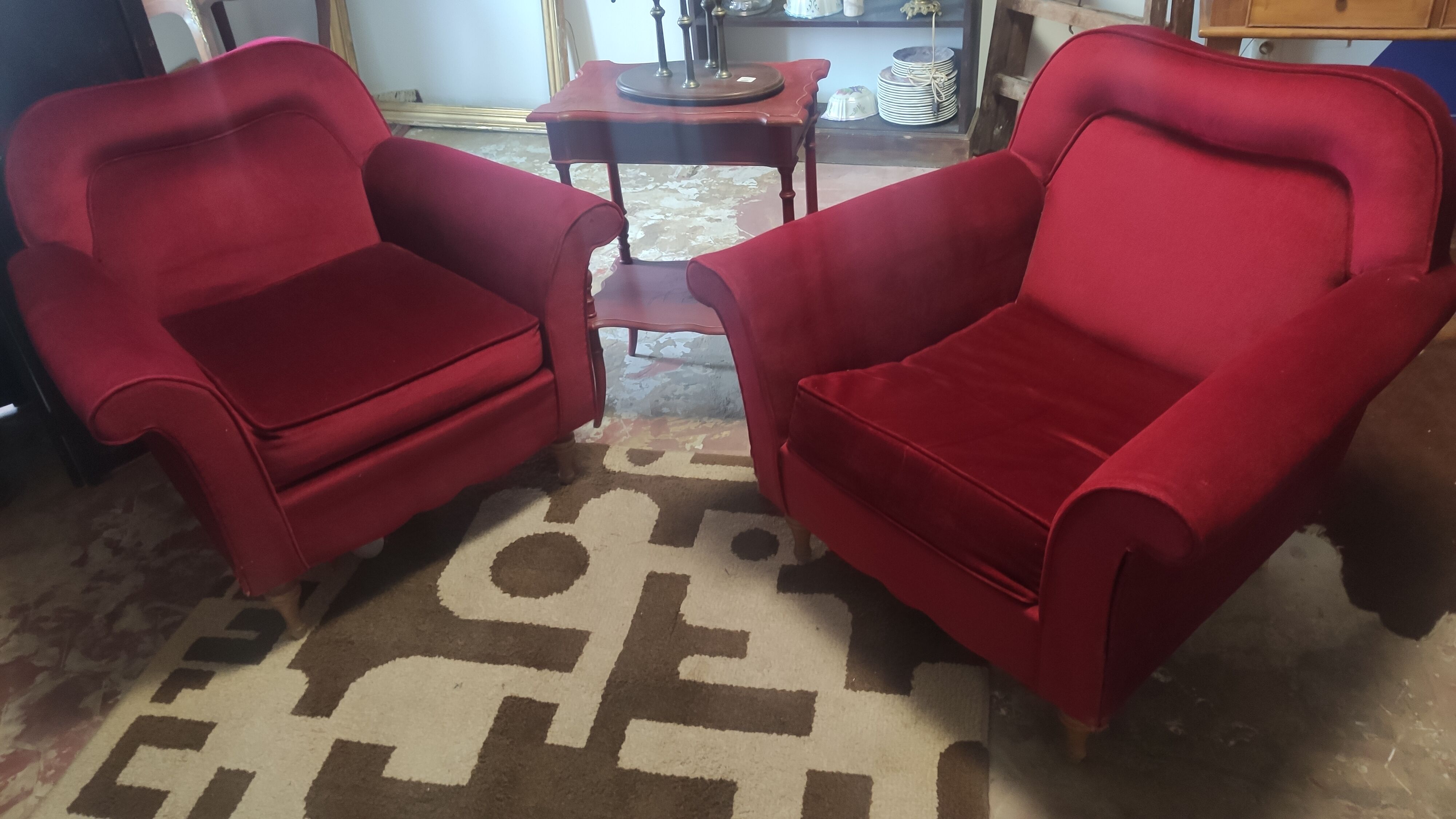 Pair of vintage red velvet armchairs