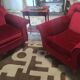 Pair of vintage red velvet armchairs