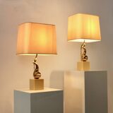 Pair of Exclusive Philippe-Jean Brass Art Sculpture Table Lamps, signed