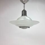 Art deco glass and steel ceiling lamp, 1920