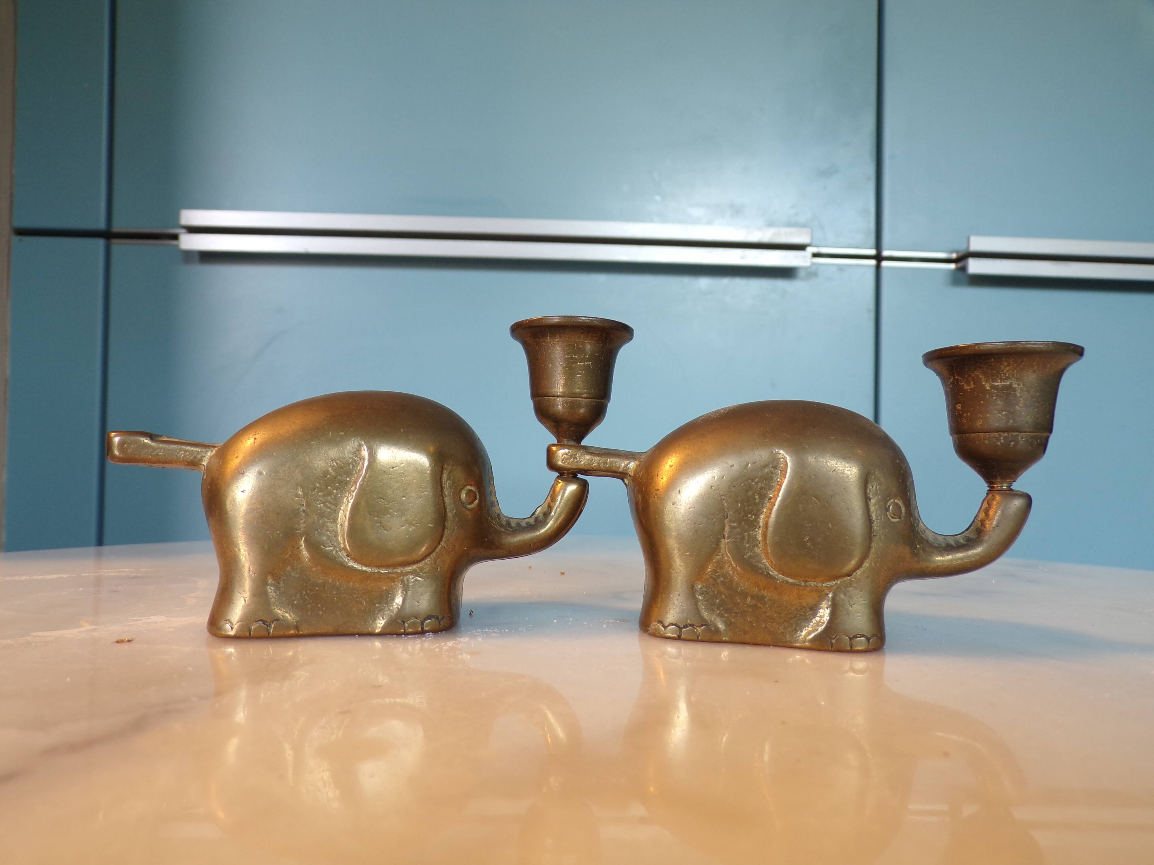2 vintage Haku elephant candle holders