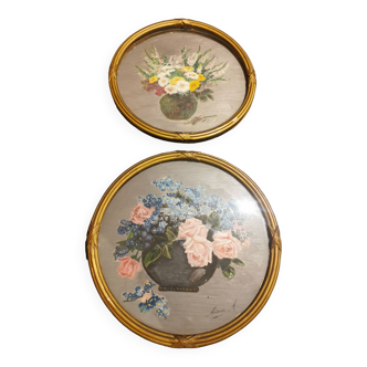 Pairs of flower frames on wood