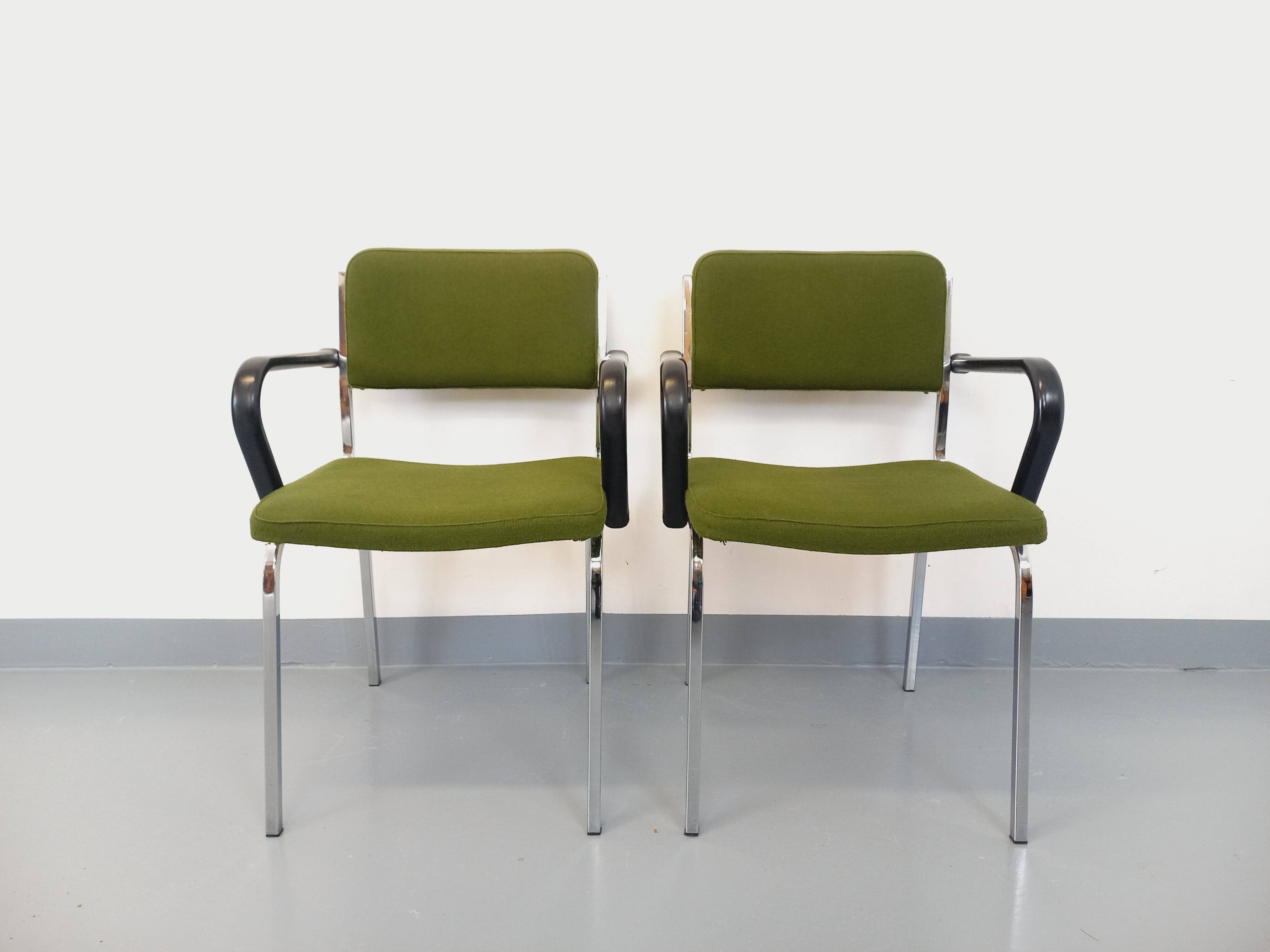 Pair of vintage fabric and chrome armchairs from the 70s