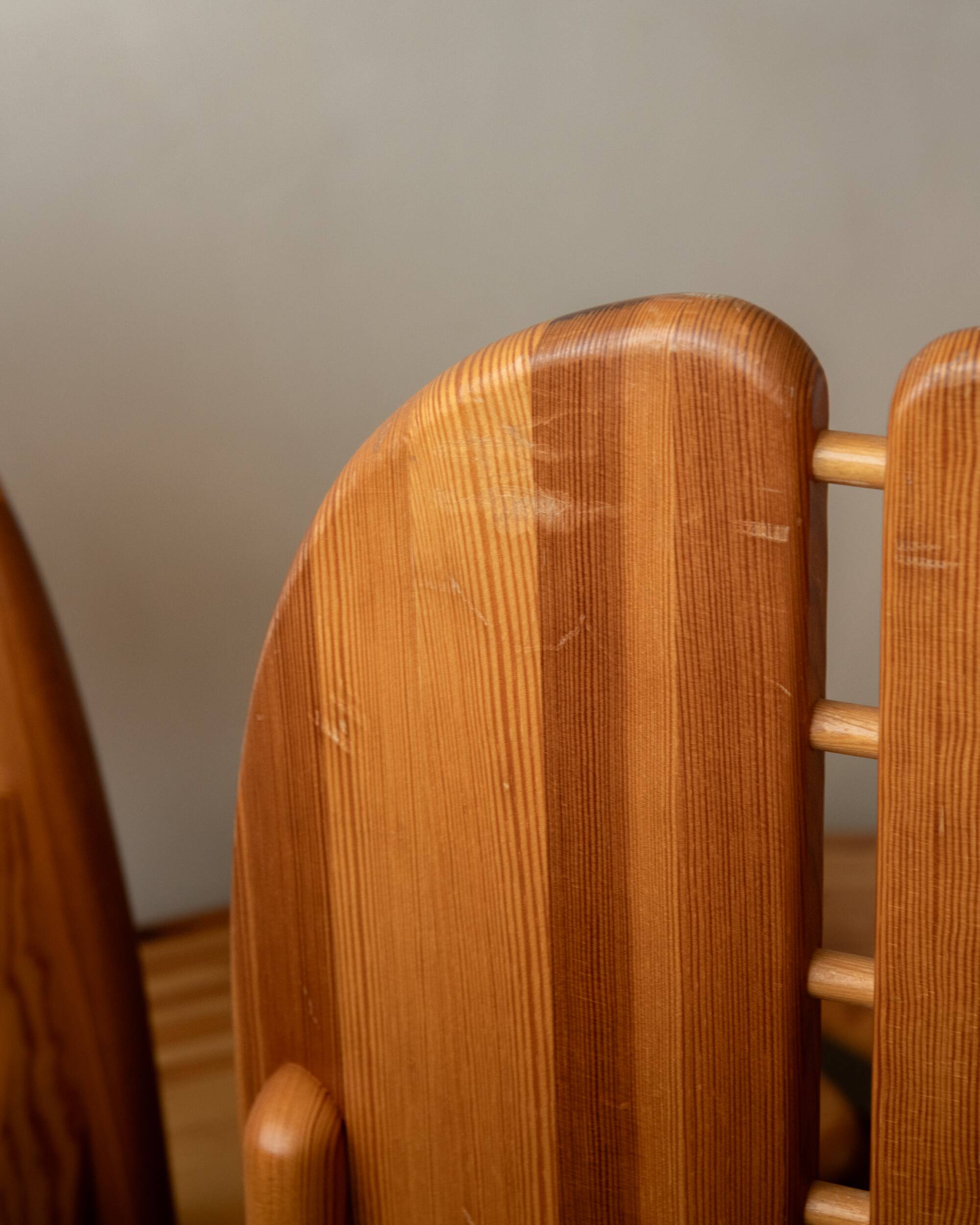 Scandinavian Brutalist Pine Dining Chairs with Sculptural Back, 1970, Set of 6