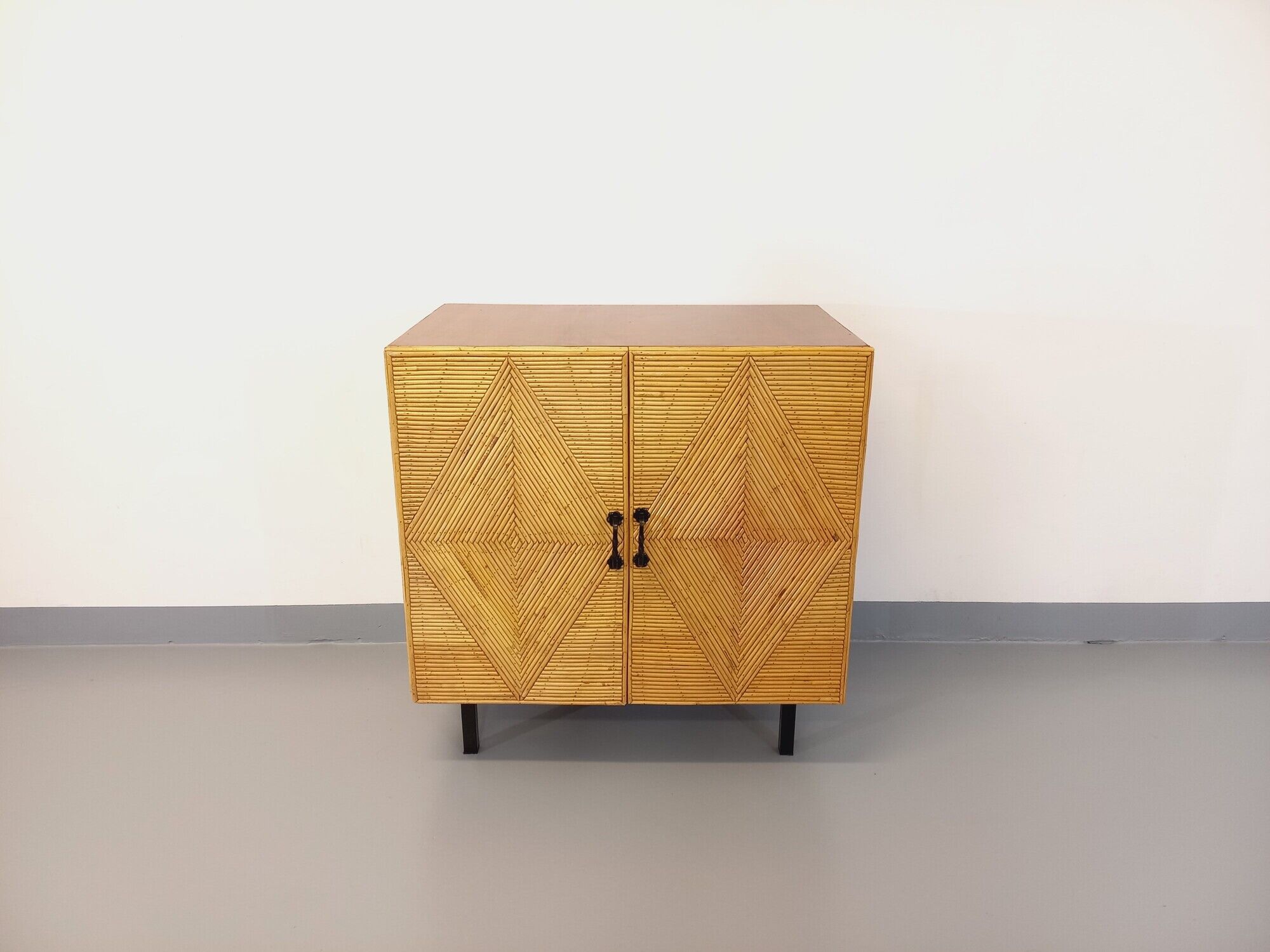 Vintage rattan, wood and metal storage cabinet from the 60s