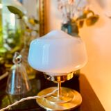 Old globe table lamp in white opaline molded glass - 70s