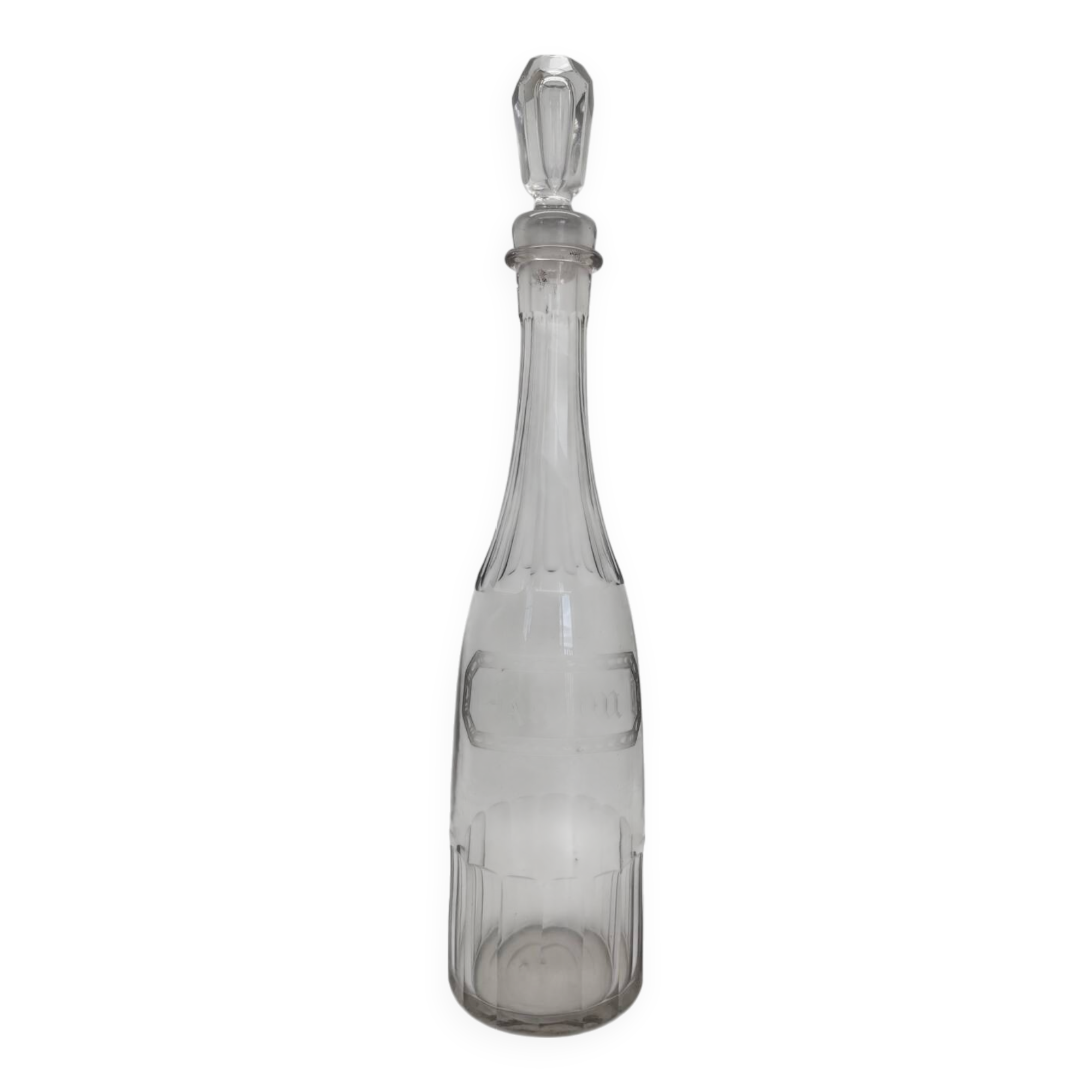 Antique engraved crystal decanter for Rum, 19th century
