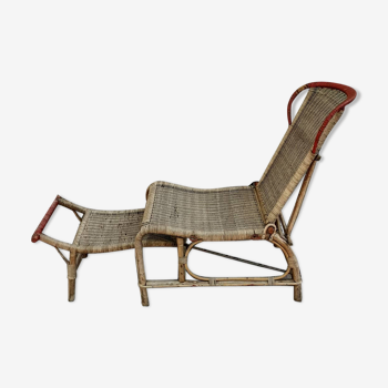 Long chair in rattan 30s