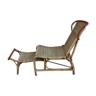 Chaise longue en rotin années 30