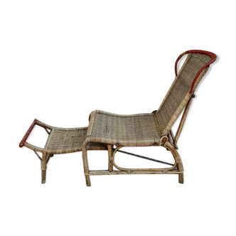 Long chair in rattan 30s
