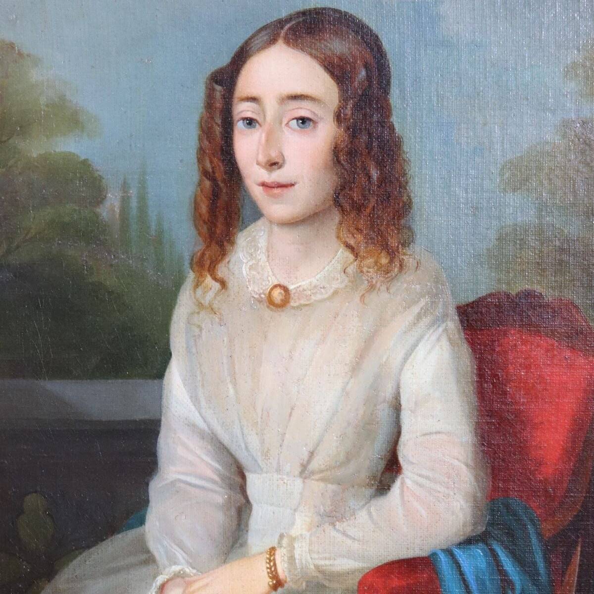 Portrait Of A Young Woman With A Book, Oil On Canvas, Italy, 19th Century