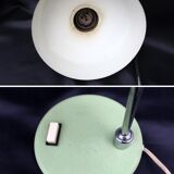 Vintage industrial table lamp, aluminum green shade and base, flexible shade and neck