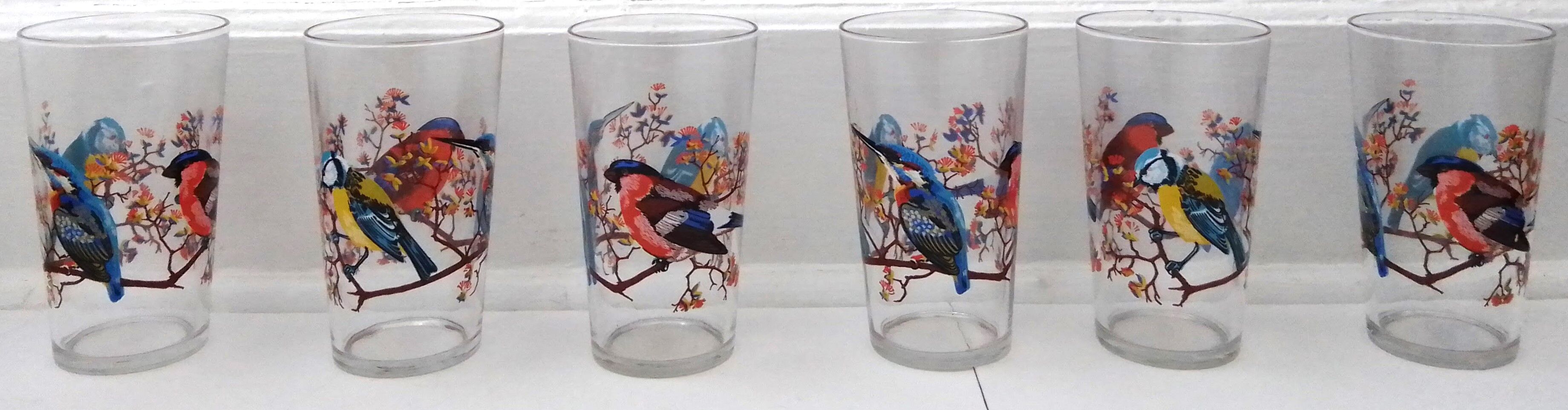 Set of 6 orangeade glasses seriographed "Birds"