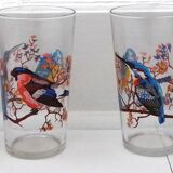 Set of 6 orangeade glasses seriographed "Birds"