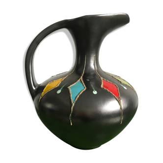 Large black ceramic pichet 50/60 with colorful diamond decoration