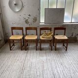 Set of 4 elm straw chairs from the 50s