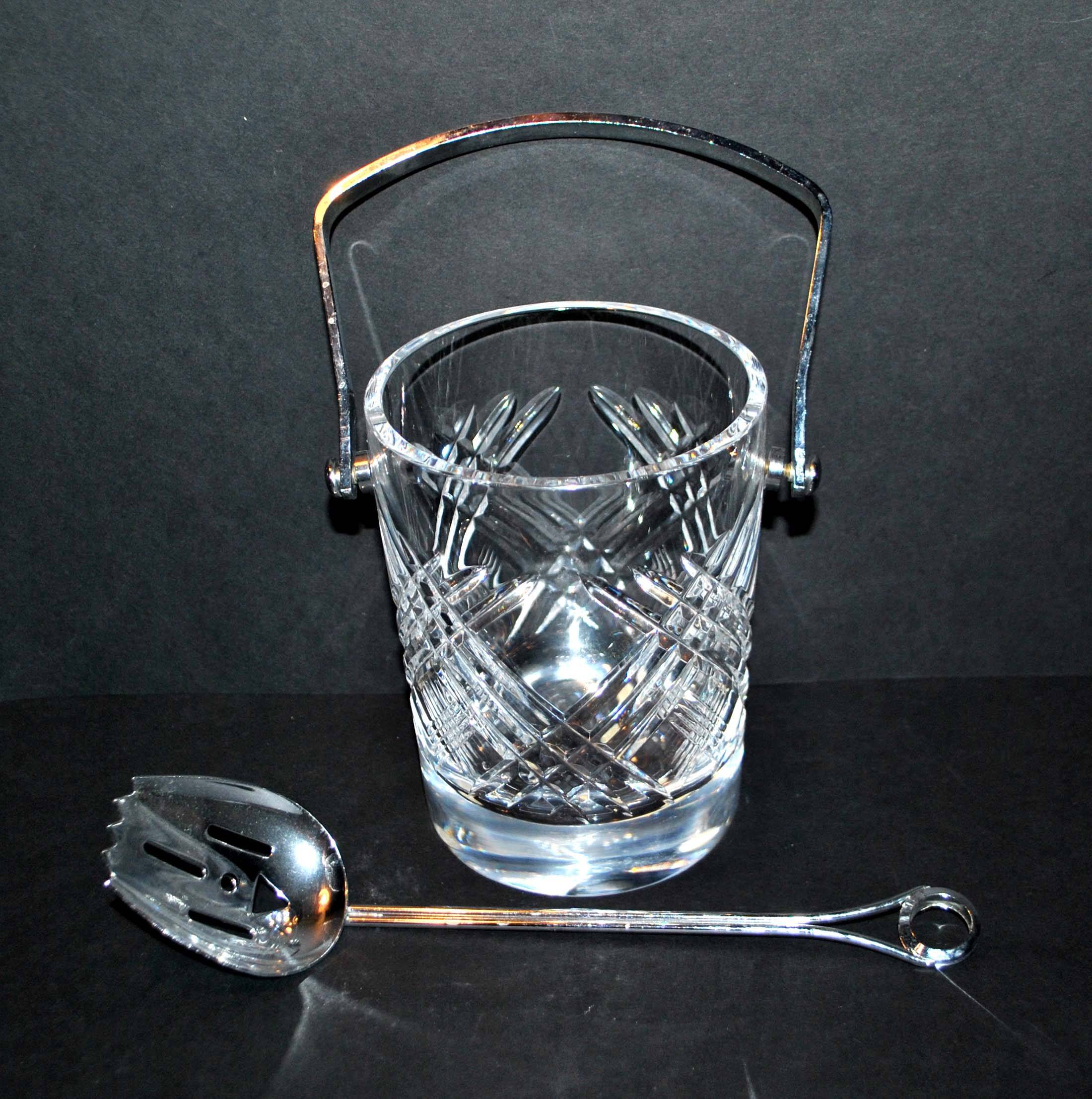 Vintage Crystal Ice Bucket - Ice Cube Pot and Spoon Signed Sèvres