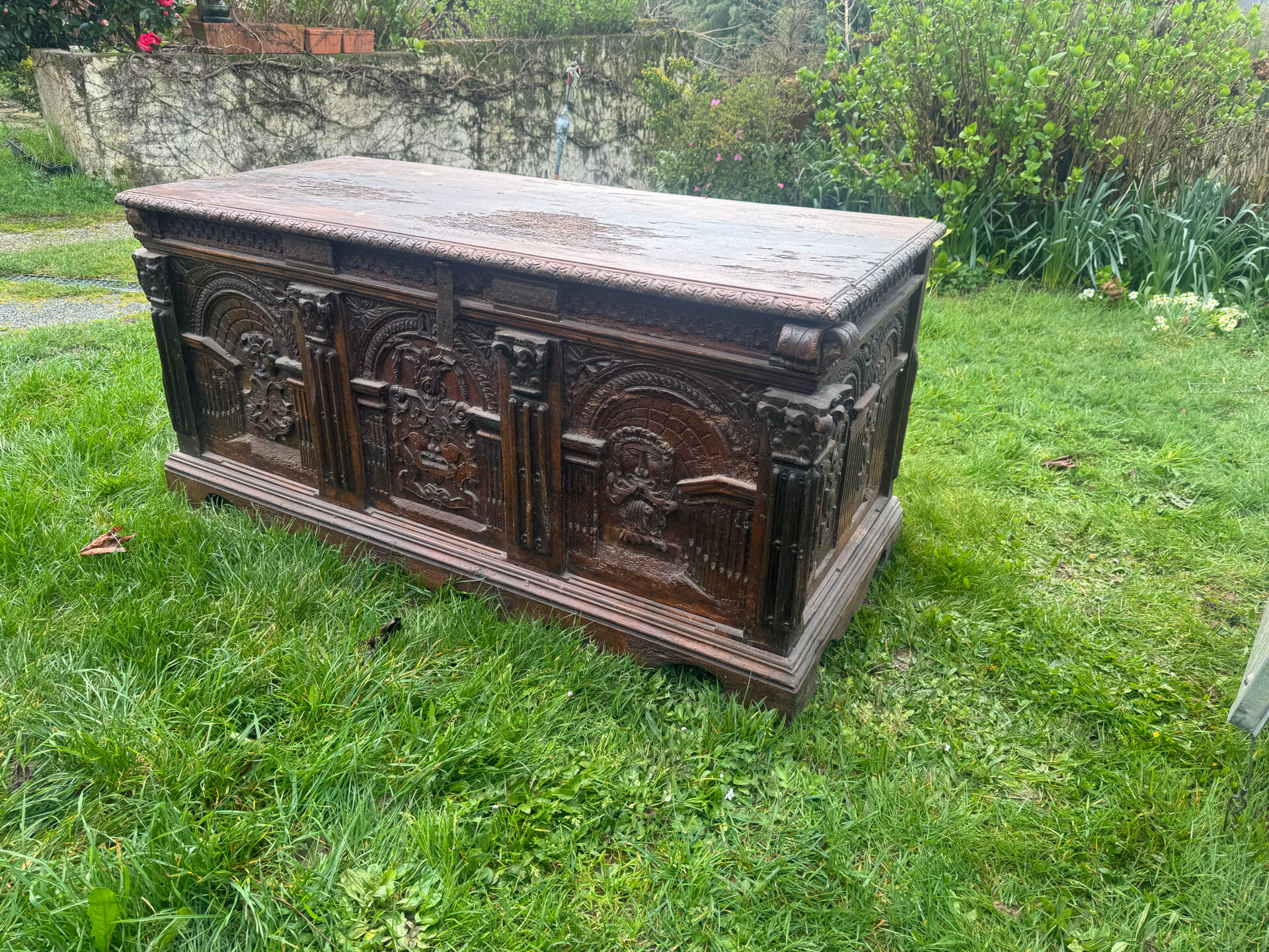 Large oak chest from the 18th century.