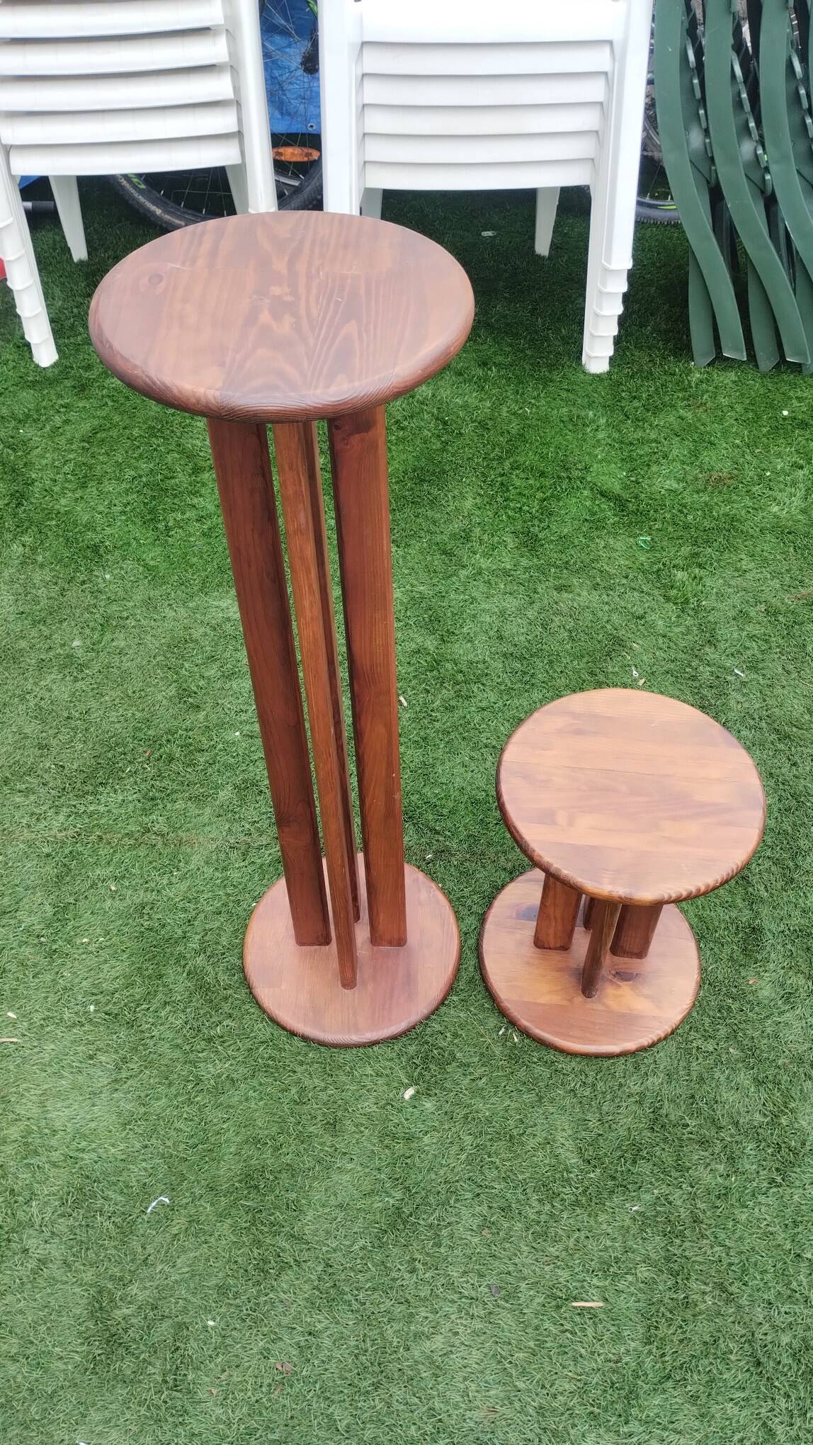 Set of 2 solid wood plant stands.