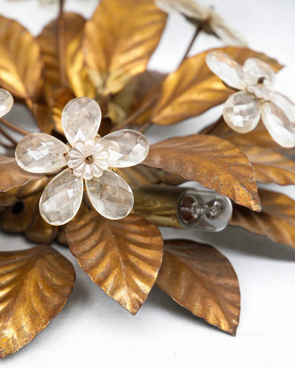 Vintage gilt metal flower-shaped wall or ceiling lamp